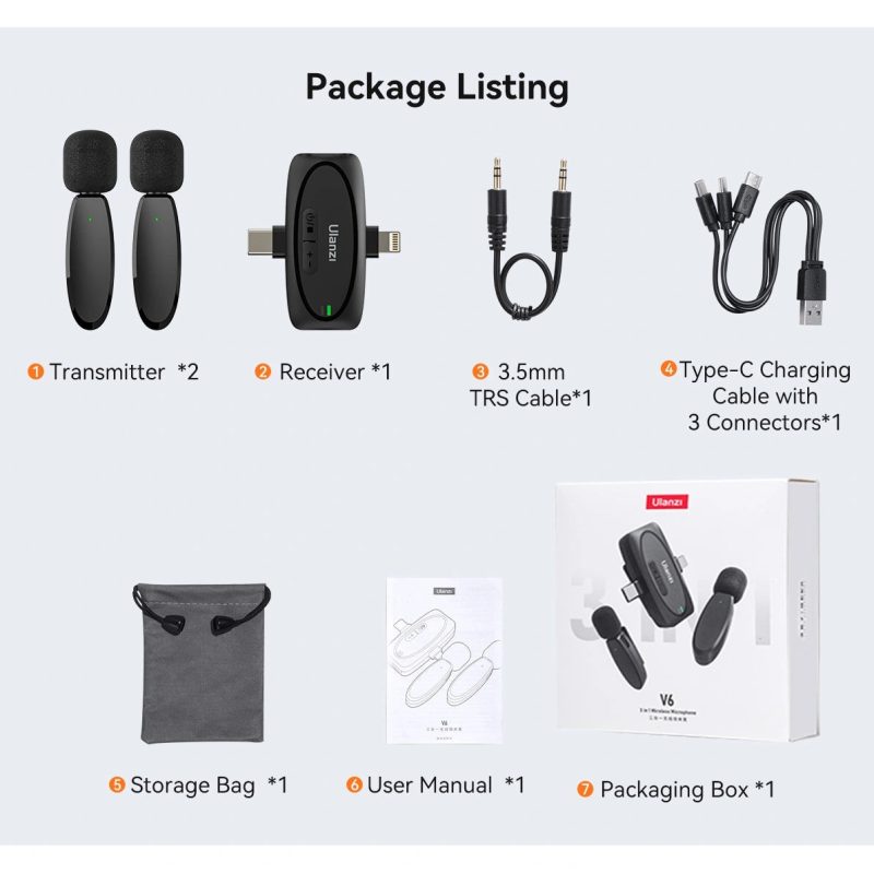 Ulanzi V6 3-in-1 Plug-Play Wireless Lavalier Microphone