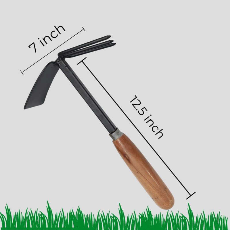 Garden tiller with sturdy iron blades and ergonomic wooden handle, perfect for soil tilling, digging, and weeding. Affordable at 230 BDT, ideal for efficient gardening for all skill levels.