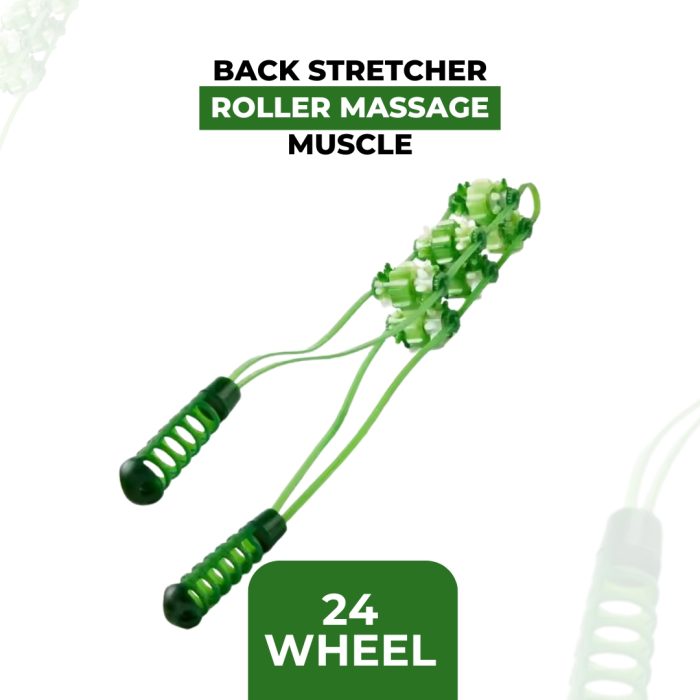 Image of a Back Stretcher Roller Massage Muscle. This essential back care tool is made of durable ABS plastic and soft EVA foam. It features 3 adjustable height levels for a customized stretching experience. It relieves back pain, relaxes muscles, and improves posture. The lightweight and portable design makes it perfect for home, office, and gym use. Ideal for office workers, athletes, and anyone experiencing muscle tension or back pain.