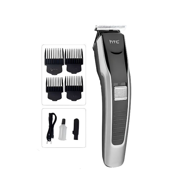 HTC AT-538 Rechargeable Hair and Beard Trimmer with stainless steel blade and 4 guide combs