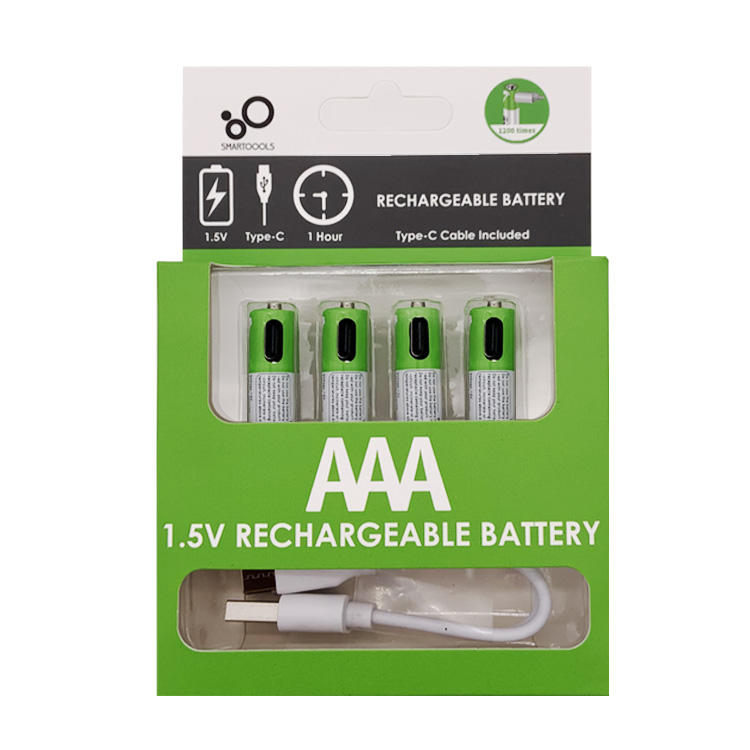 Smartoools 1.5V USB Type-C Rechargeable AAA Lithium Batteries 4 Pack with Charging Cable