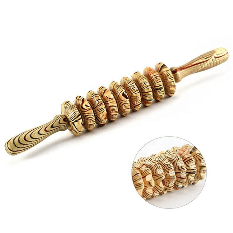 Wooden Massage Roller Stick 9 Wheels Handheld Body Massager for Neck Back Legs Waist Spine Foot