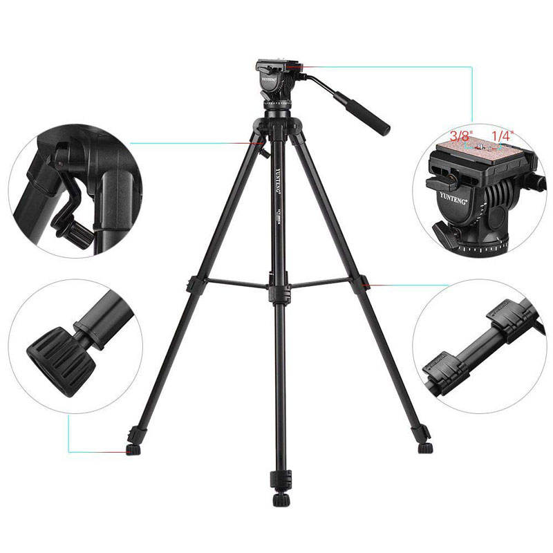 YUNTENG VCT-999 Professional 2M Aluminum Alloy Folding Heavy Tripod for DSLR, Video Camera & Mobile - Image 6