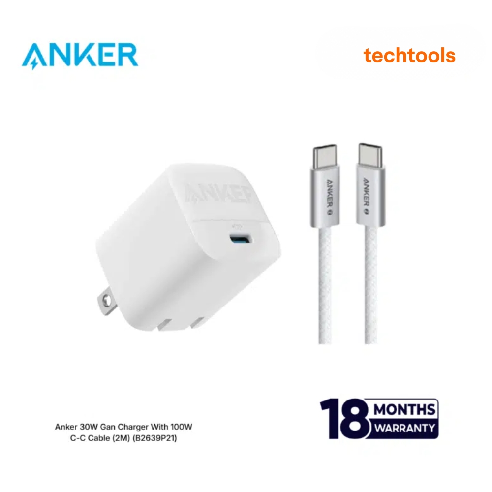 Anker 30W GaN Fast Charger with 100W USB-C to USB-C Cable (B2639P21)