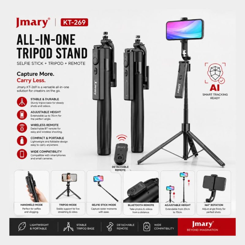 Jmary KT269 smart AI tracking sensor head with 360 rotation phone mount Tech Tools BD