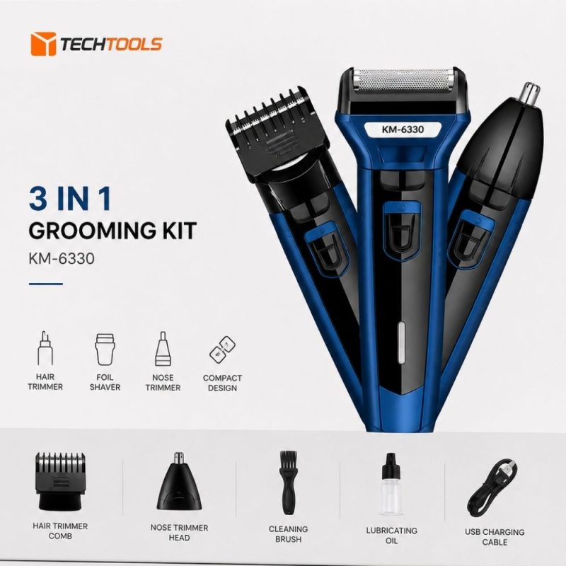 Kemei KM 6330 3 in 1 hair trimmer beard shaver and nose trimmer kit by Tech Tools BD