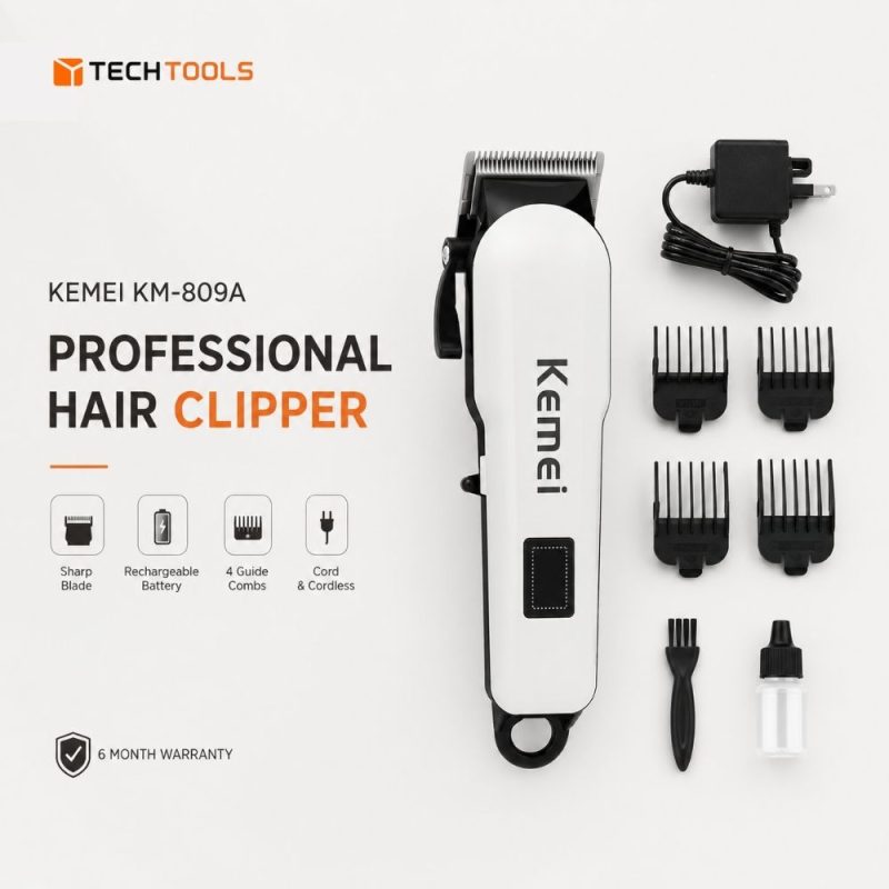 Kemei KM-809A digital rechargeable professional hair clipper trimmer by Tech Tools BD