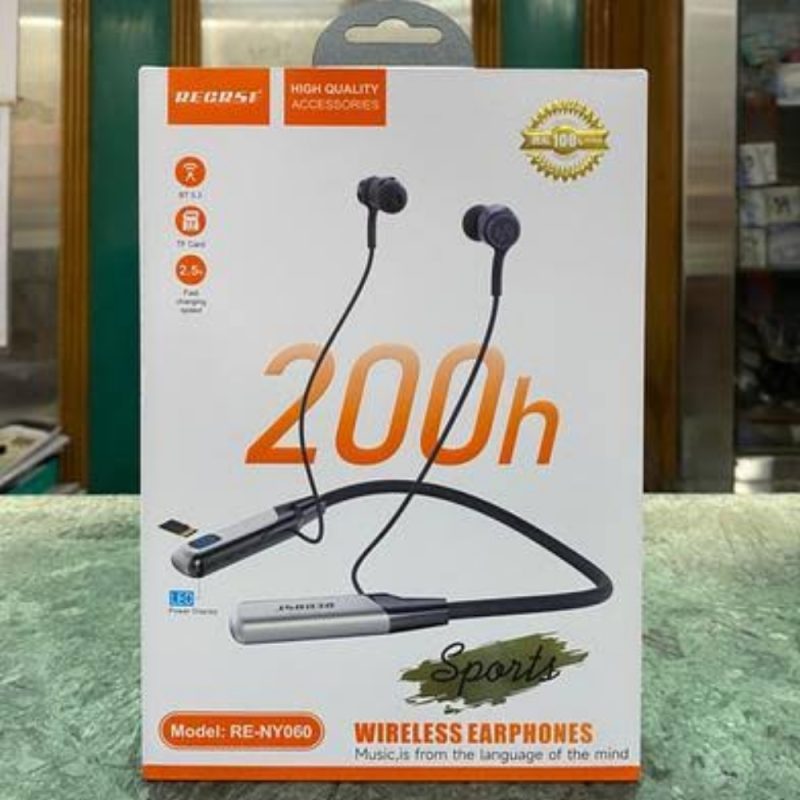 Recrsi RE NY060 sports neckband magnetic earbuds attached together Tech Tools BD Recrsi RE NY060 wireless sports neckband earphones by Tech Tools BD
