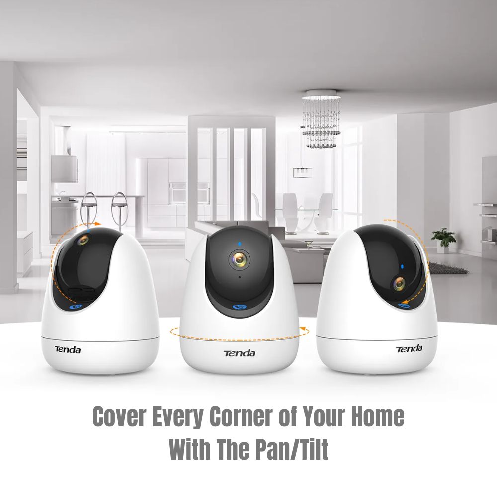 Tenda CP3 Pro camera head rotated showing 360 degree pan tilt and AI human detection Tech Tools BD