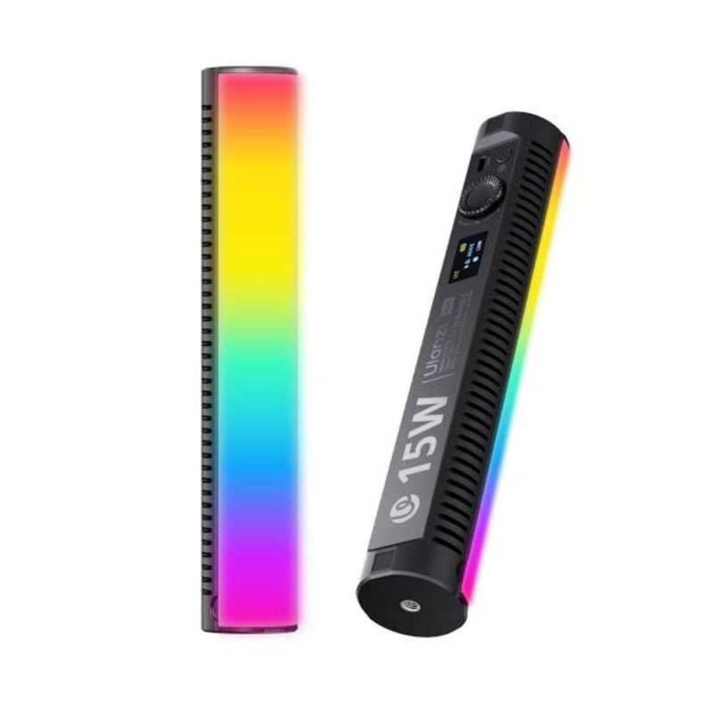 Ulanzi B15RGB magnetic RGB tube light attached to a metal surface, showing strong magnetic mount and 1/4-inch screw mount for versatile lighting setups