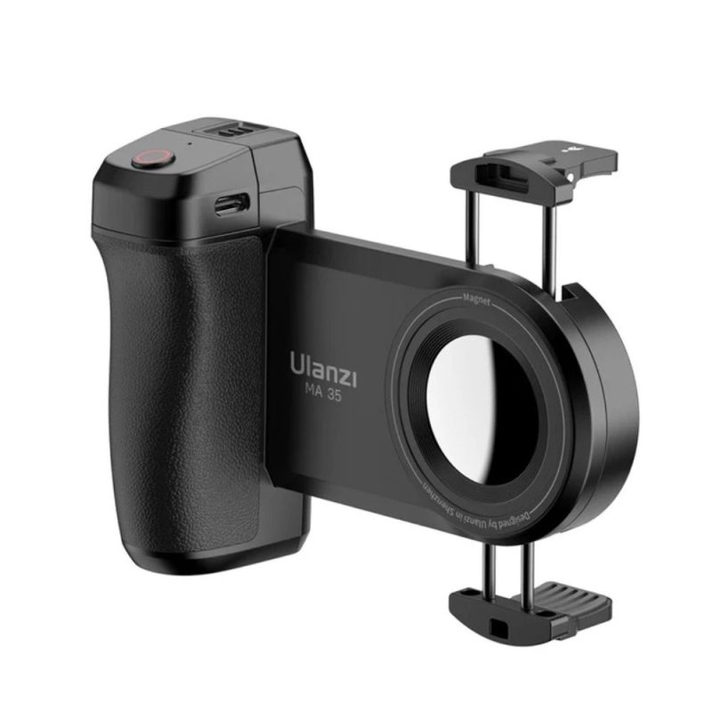 Ulanzi MA35 MagSafe Bluetooth Camera Grip attached to iPhone with camera style handle -Techtools
