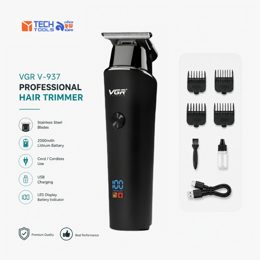 VGR V-937 professional hair trimmer zero gapped precision T blade by Tech Tools BD