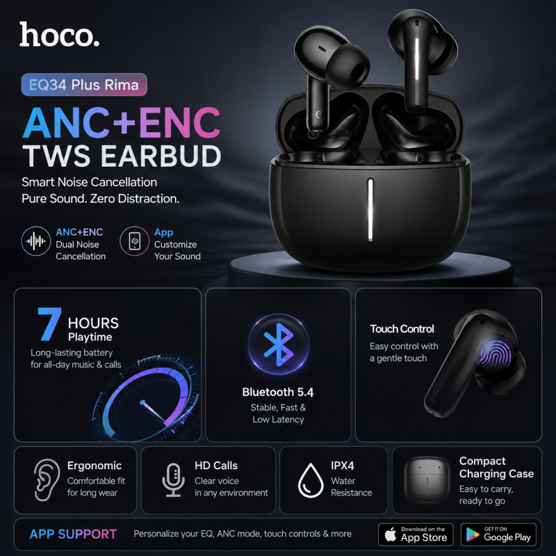 Hoco EQ34 Plus Rima ANC+ENC TWS Earbuds Price in Bangladesh