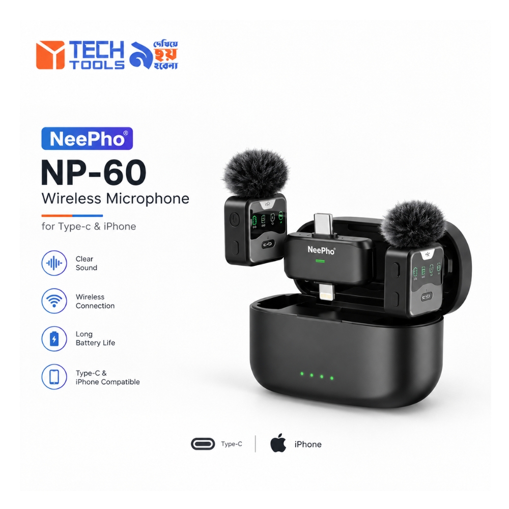 Neepho NP 60 dual wireless clip on lapel microphone for Type C and iPhone Lightning